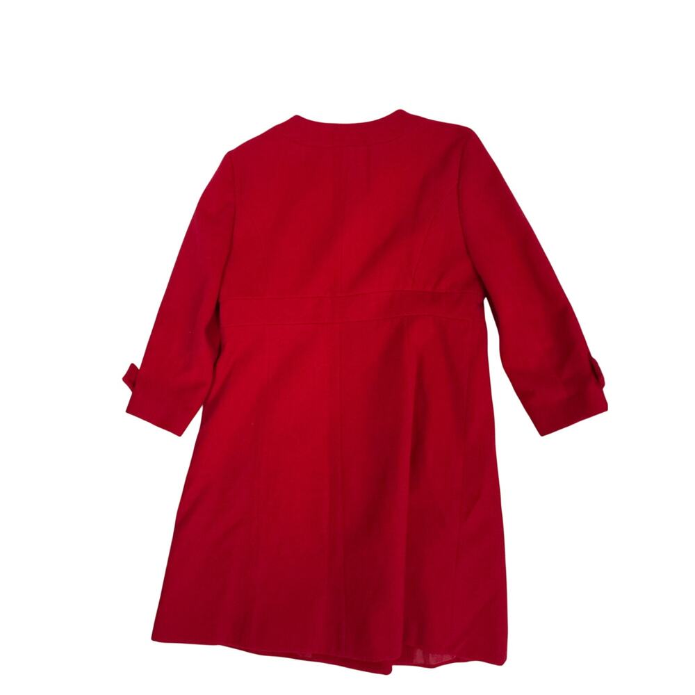 Red Cotton Winter Coat Women’s US 10/L 3/4 Sleeve Hoodless Classic Overcoat - Picture 3 of 5